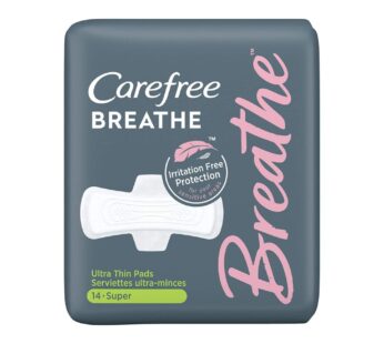 Carefree Breathe Ultra Thin Super Pads with Wings, Irritation-Free Protection, Unscented, 28 Count