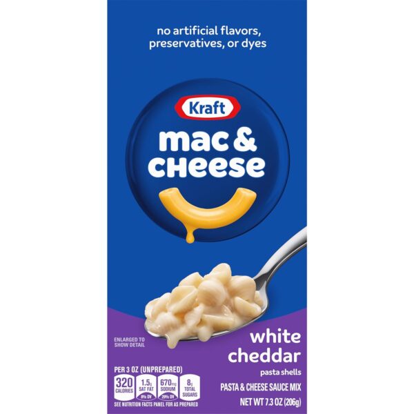 Kraft White Cheddar Macaroni & Cheese Dinner with Pasta Shells, 7.3 oz Box