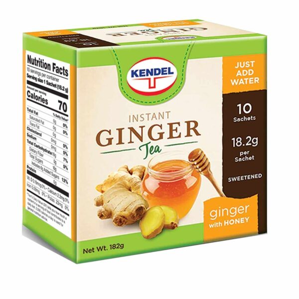 Kendel Instant Ginger Honey Tea, Caffeine Free (10 Sachets). Soothing flavor, Non-GMO